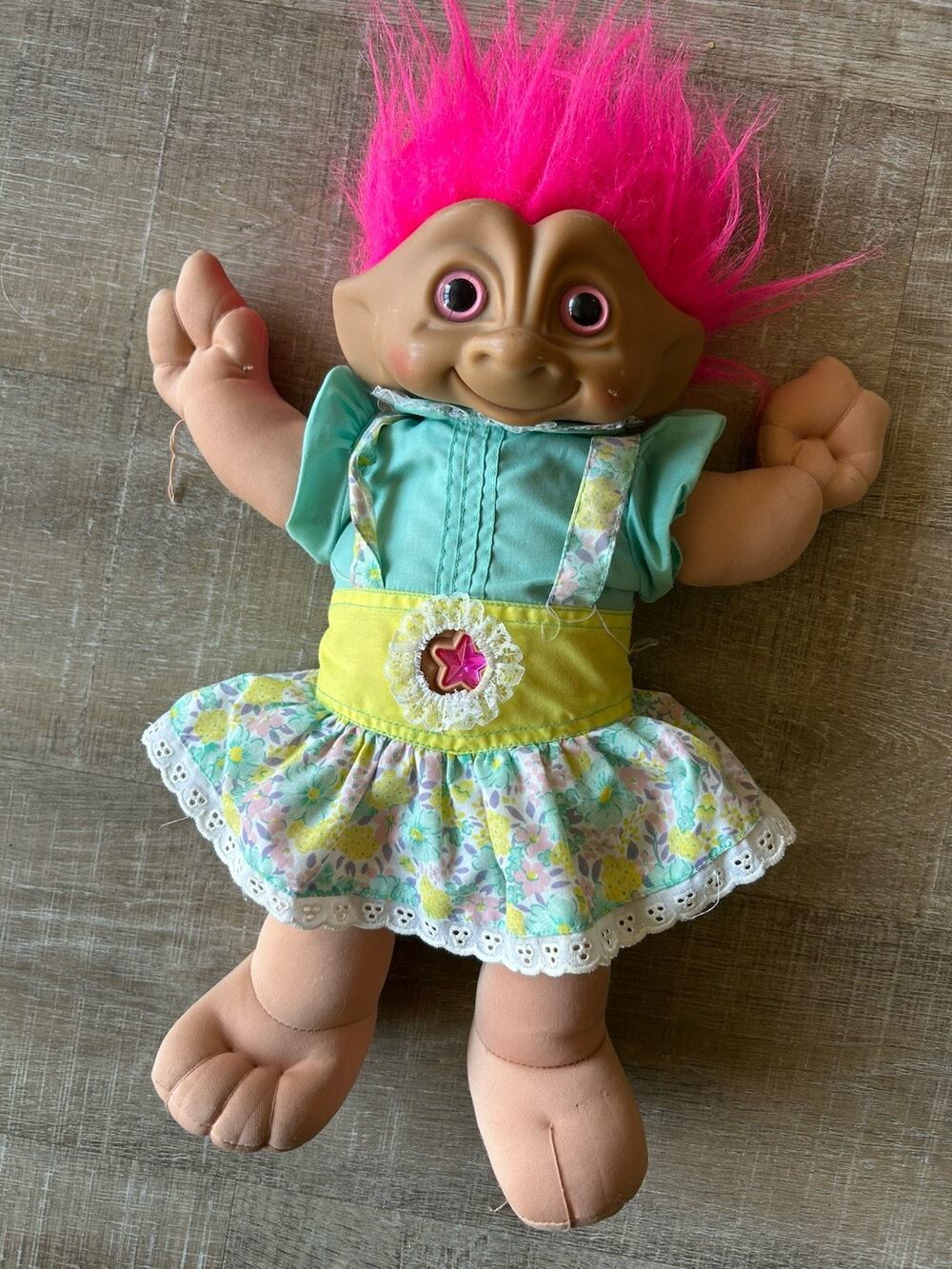 Vintage 90s ACE Novelty Treasure Troll Doll 18” Pink Hair Star Wishstone 1991